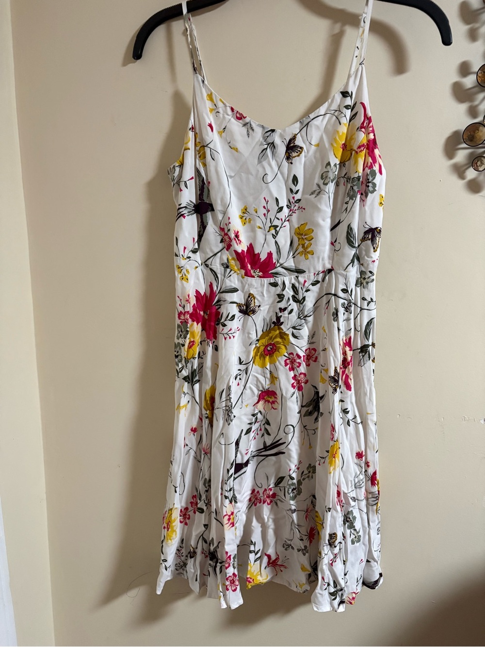 Old Navy White Floral Spaghetti-Strap Mini Dress with Pink & Yellow Print